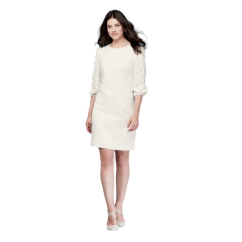 Karl Lagerfeld White Long Sleeve Dress with Pearl embellishments